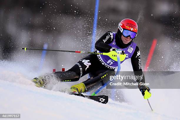 Francesca Marsaglia of Italy races down the course whilst competing in slalom part of the FIS Alpine World Cup Super Combined race on January 12,...