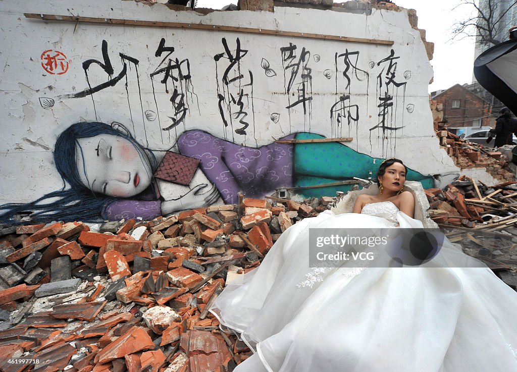 Graffiti Paintings On Old Walls In Shanghai