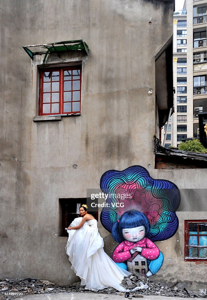 Graffiti Paintings On Old Walls In Shanghai