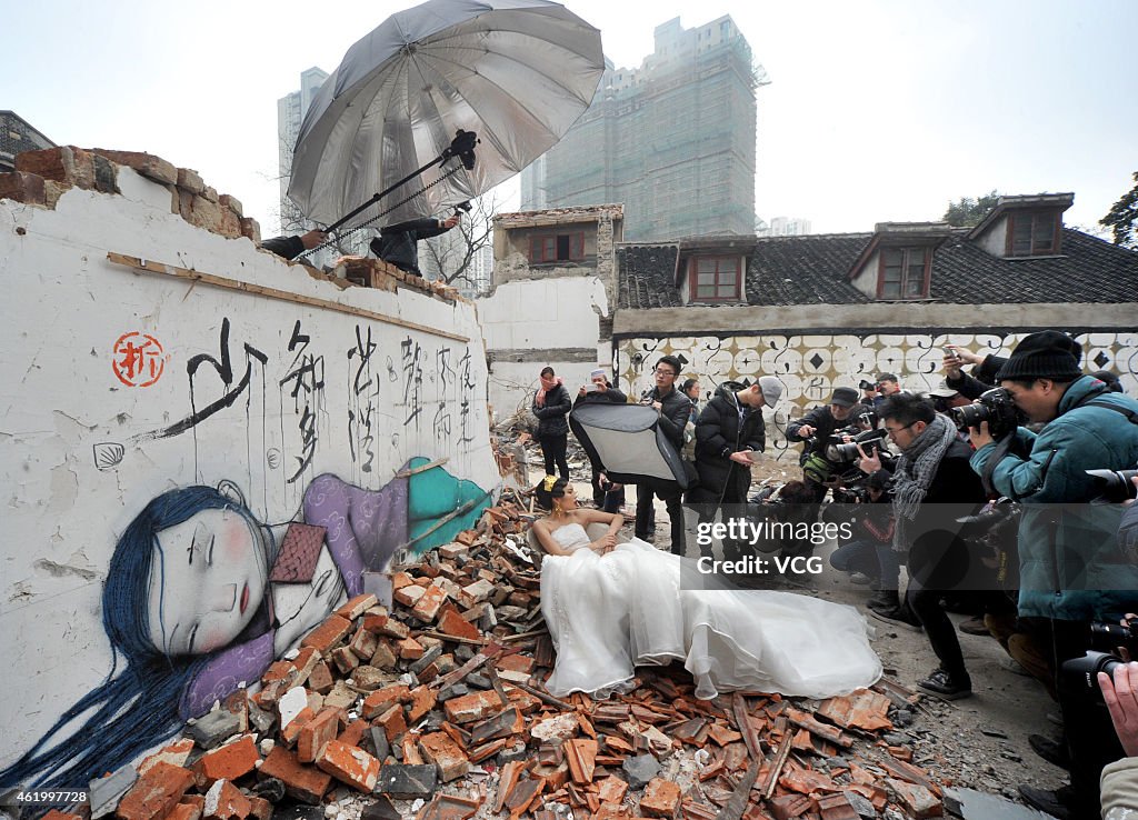 Graffiti Paintings On Old Walls In Shanghai