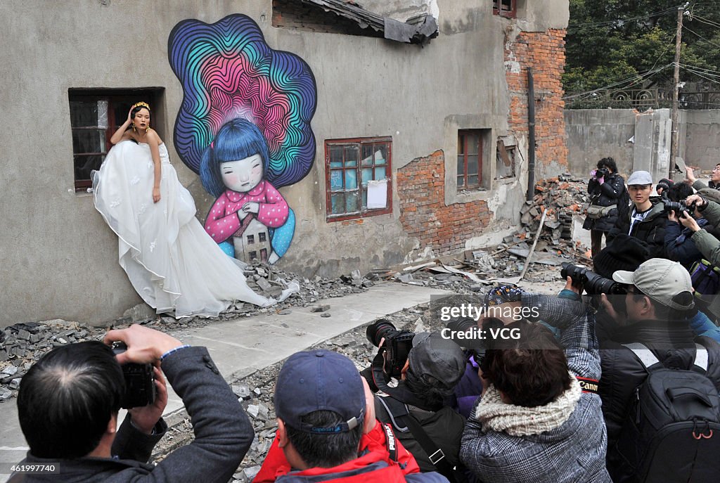 Graffiti Paintings On Old Walls In Shanghai