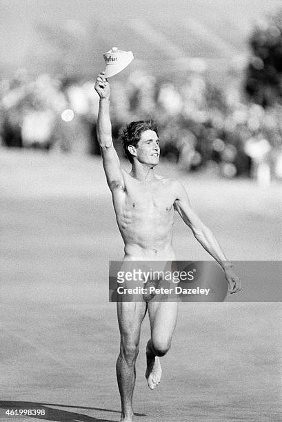 Male streaker on teh 18th green during the114th Open Championship played at Royal St Georges Golf Club on July 21, 1985 in Sandwich, England.