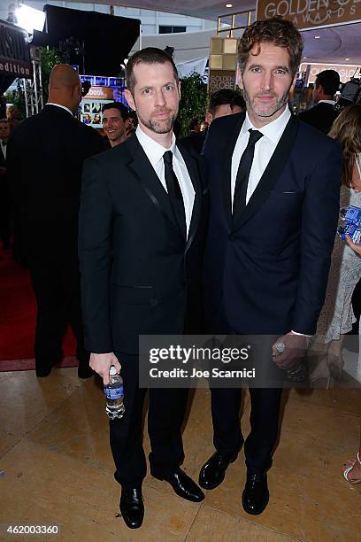 Weiss and David Benioff attend The 72nd Annual Golden Globe Awards at The Beverly Hilton Hotel on January 11, 2015 in Beverly Hills, California.