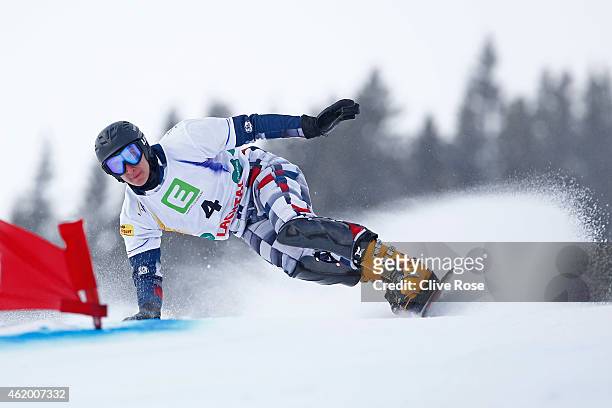 Andrey Sobolev of Russia competes in the Men's Parallel Giant Slalom Finals during the FIS Freestyle Ski and Snowboard World Championships 2015 on...