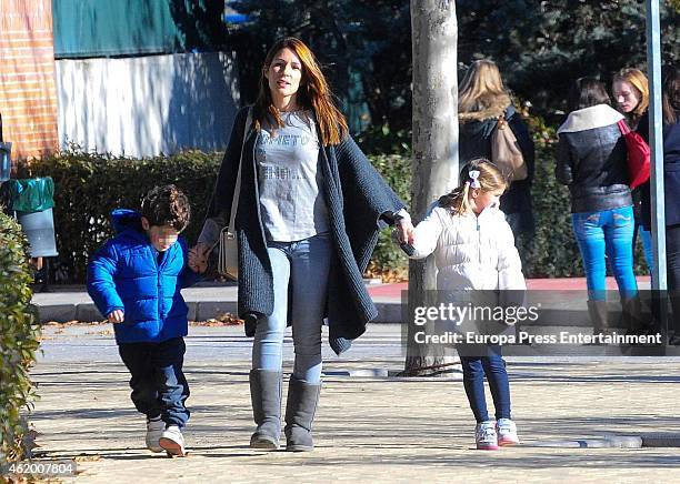 Olalla Dominguez and kids Leo Torres and Nora Torres are seen on January 19, 2015 in Madrid, Spain.
