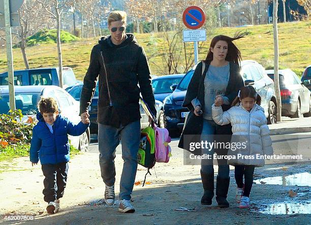 Fernando Torres, his wife Olalla Dominguez and kids Leo Torres and Nora Torres are seen on January 19, 2015 in Madrid, Spain.