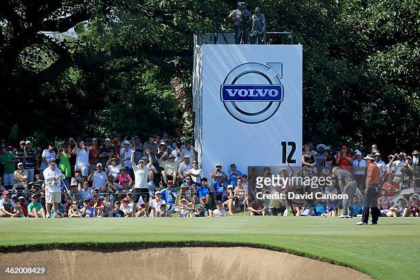 Louis Oosthuizen of South Africa just misses a birdie putt on the par 3, 12th hole during the final round of the 2014 Volvo Golf Champions at Durban...
