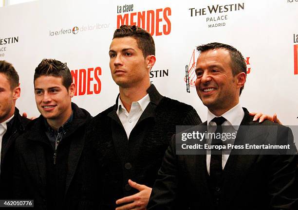 Cristiano Ronaldo and James Rodriguez attend the presentation of the book 'The Key to Mendes' by sport agent Jorge Mendes at Palace Hotel on January...