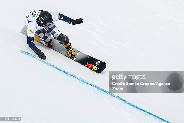 Andrey Sobolev of Russia takes 1st place during the FIS Snowboard World Championships Men's and Women's Parallel Giant Slalom on January 23, 2015 in...