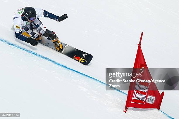 Andrey Sobolev of Russia takes 1st place during the FIS Snowboard World Championships Men's and Women's Parallel Giant Slalom on January 23, 2015 in...