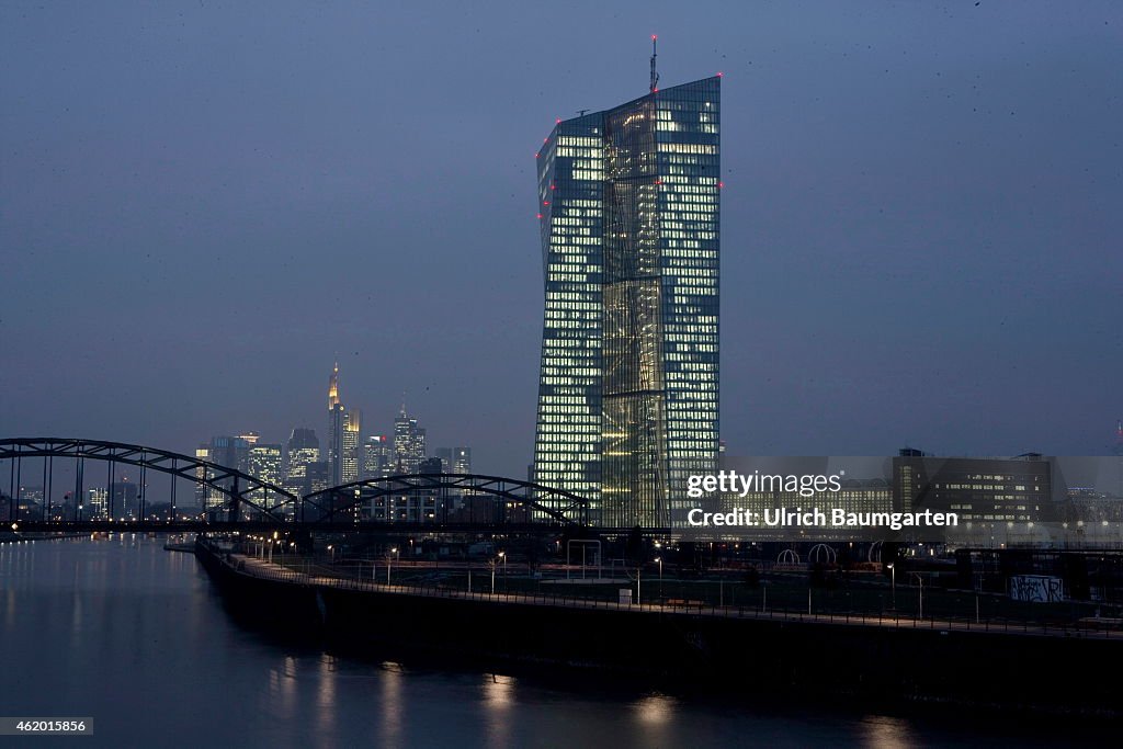 Skyline European Central Bank (ECB) With Financal District (Blue Hour)