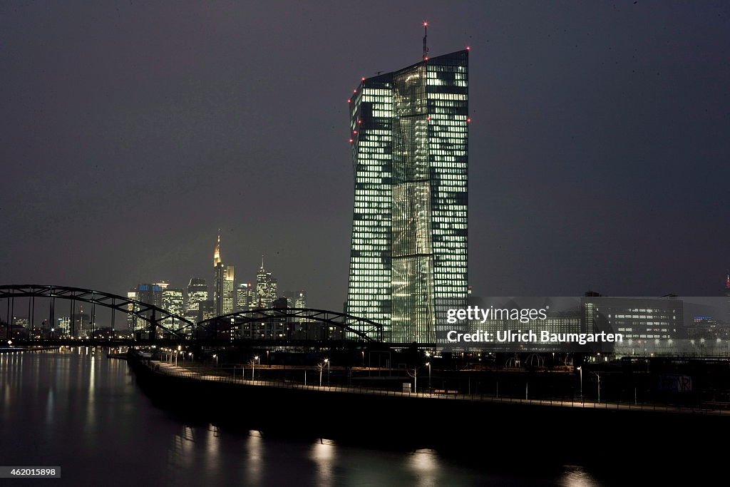 Skyline European Central Bank (ECB) With Financal District (Blue Hour)