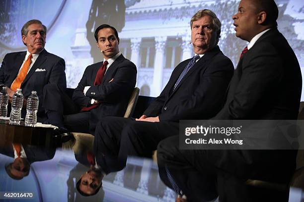 Secretary of Transportation Anthony Foxx speaks as Secretary of Agriculture Tom Vilsack, Secretary of Housing and Urban Development Julian Castro,...