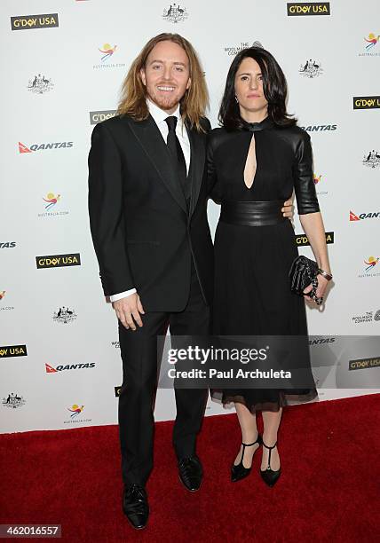 Actor Tim Minchin and his Wife Sarah Minchin attend the 2014 G'Day USA Los Angeles black tie gala at the JW Marriott Los Angeles at L.A. LIVE on...