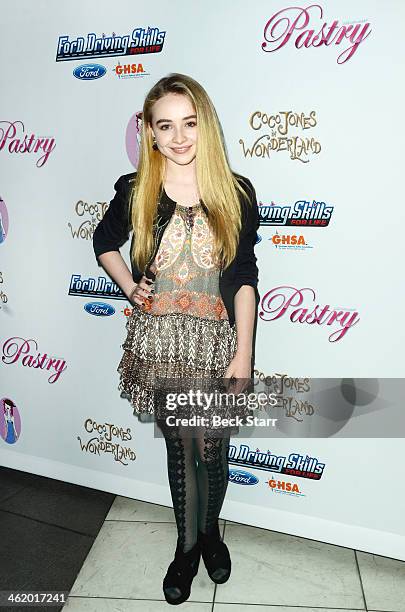 Actress Sabrina Carpenter arrives at Pastry Shoes presents Coco Jones' Sweet Sixteen Birthday Party at SLS Hotel on January 11, 2014 in Beverly...