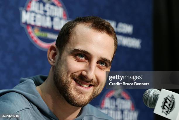 Nick Foligno of the Columbus Blue Jackets during Media Availability for the 2015 NHL All-Star Weekend at the Nationwide Arena on January 23, 2015 in...