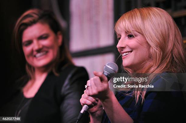 Director Leslye Headland and actress Melissa Rauch speak onstage at the Cinema Cafe during the 2015 Sundance Film Festival at Filmmaker Lodge on...