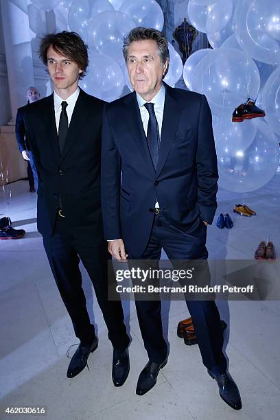 Singer Bryan Ferry and his son Musician Tara Ferry attend the Berluti Menswear Fall/Winter 2015-2016 Show as part of Paris Fashion Week. Held at...