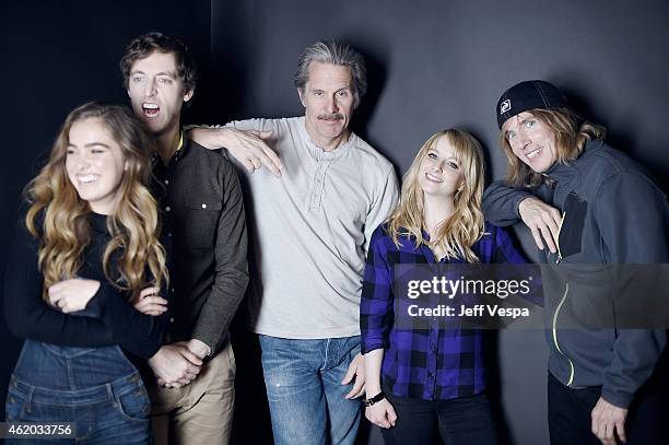 Haley Lu Richardson, Thomas Middleditch, Gary Cole, Melissa Rauch, and Bryan Buckley from "The Bronze" pose for a portrait at the Village at the Lift...