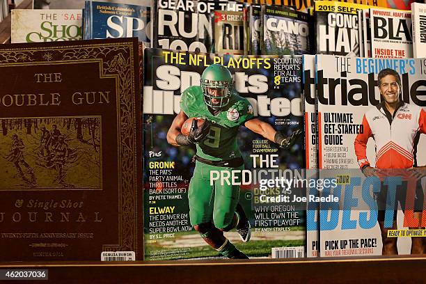 Sports Illustrated magazine is seen on a book store shelf on January 23, 2015 in Miami, Florida. Time Inc. The parent company of the magazine...