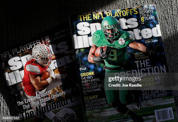 In this photo illustration, Sports Illustrated magazines are seen on January 23, 2015 in Miami, Florida. Time Inc. The parent company of the magazine...