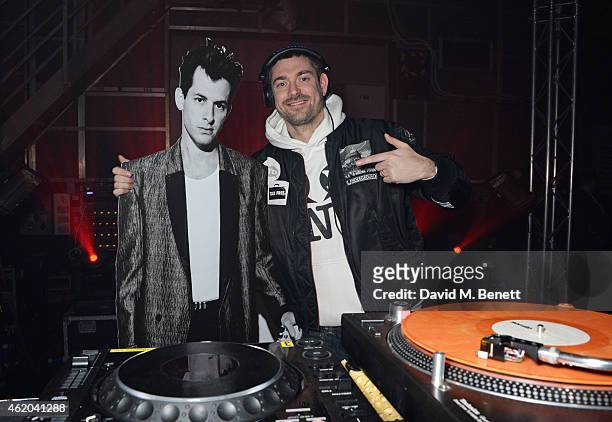 Leo Greenslade DJ's at Mark Ronson's party to celebrate the launch of his new album 'Uptown Special' at Television Centre White City on January 23,...