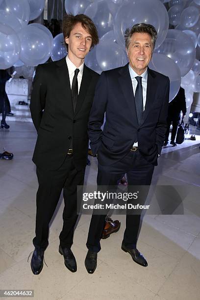 Singer Brian Ferry and his son Tara Ferry attend the Berluti Menswear Fall/Winter 2015-2016 show as part of Paris Fashion Week on January 23, 2015 in...