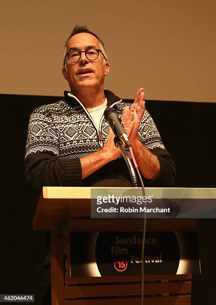 Sundance Film Festival Director John Cooper speaks on stage at the "True Story" Premiere during the 2015 Sundance Film Festival at The Marc Theatre...