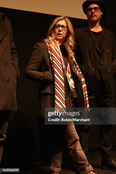 Producer Dede Gardner and executive producer Brad Pitt attend the "True Story" Premiere during the 2015 Sundance Film Festival at The Marc Theatre on...