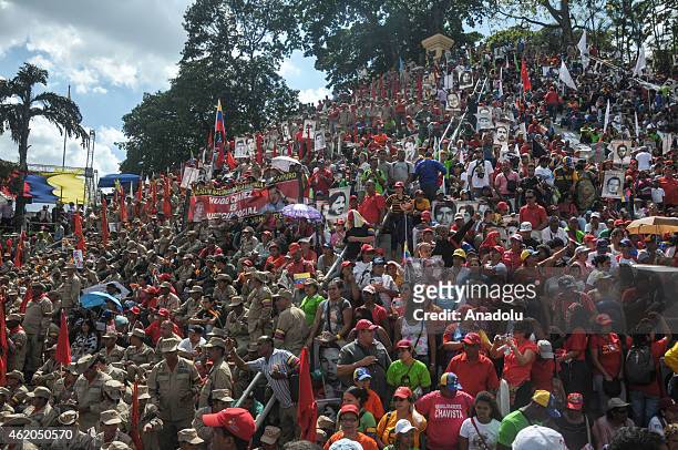 Supporters of Venezuelan President Nicolas Maduro participate in the March of the Undefeated to commemorate the 57th anniversary of the overthrow of...