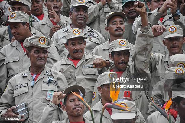 Supporters of Venezuelan President Nicolas Maduro participate in the March of the Undefeated to commemorate the 57th anniversary of the overthrow of...