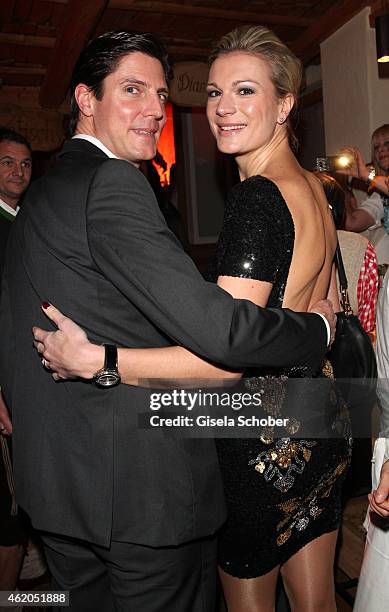 Maria Hoefl Riesch and her husband Marcus Hoefl during the Weisswurstparty at Hotel Stanglwirt on January 23, 2015 in Going, Austria.