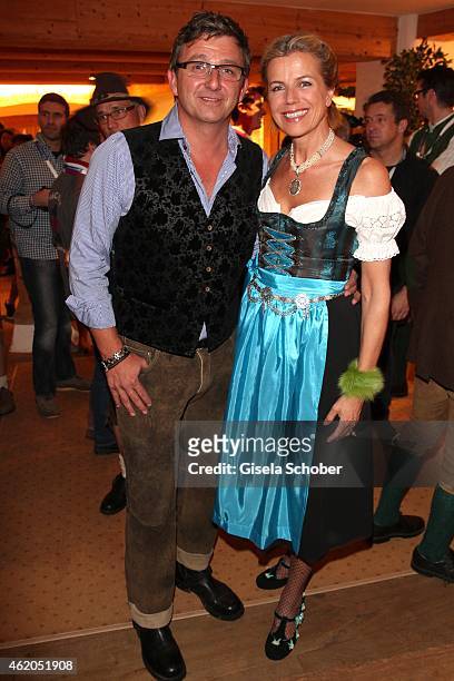 Hans Sigl and his wife Susanne Sigl during the Weisswurstparty at Hotel Stanglwirt on January 23, 2015 in Going, Austria.