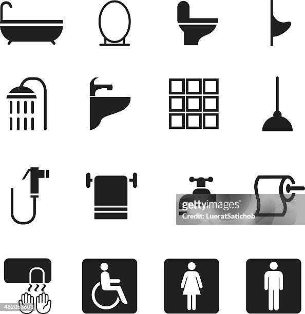 bathroom black icons-illustration - drinking fountain stock illustrations