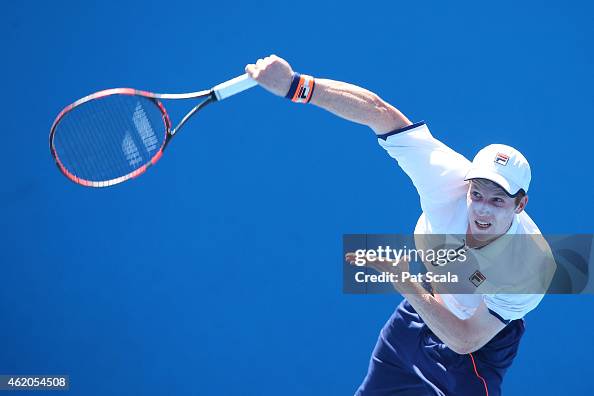 Jake Delaney Jake Delaney of Australia plays a shot in his match against Johan ...