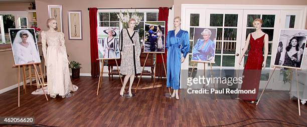Wardrobe from the series photographed on the set of "Dynasty" Reunion on "Home & Family" at Universal Studios Backlot on January 23, 2015 in...