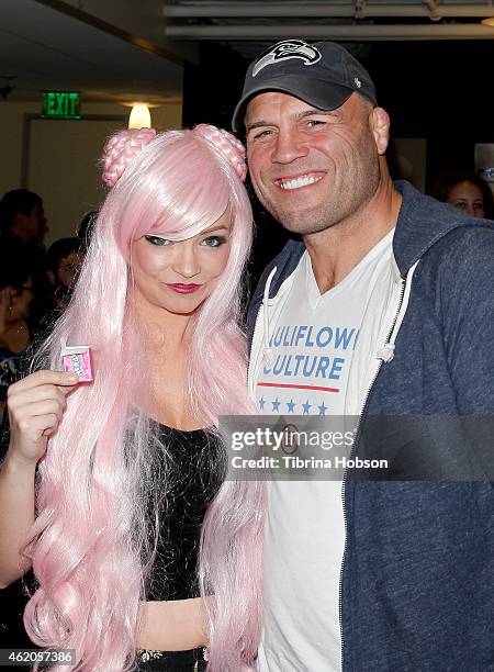 Mindy Robinson and Randy Couture attend the 'King Of The Nerds' season 3 premiere launch party on January 23, 2015 in Encino, California.