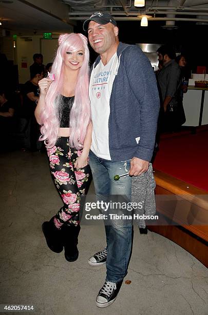 Mindy Robinson and Randy Couture attend the 'King Of The Nerds' season 3 premiere launch party on January 23, 2015 in Encino, California.