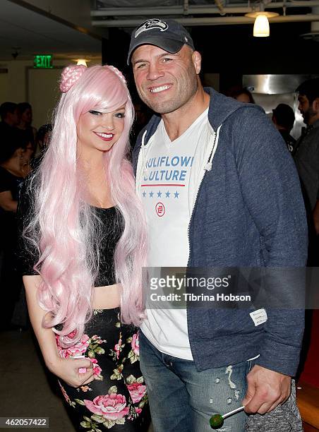 Mindy Robinson and Randy Couture attend the 'King Of The Nerds' season 3 premiere launch party on January 23, 2015 in Encino, California.