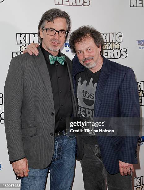 Robert Carradine and Curtis Armstrong attend the 'King Of The Nerds' season 3 premiere launch party on January 23, 2015 in Encino, California.