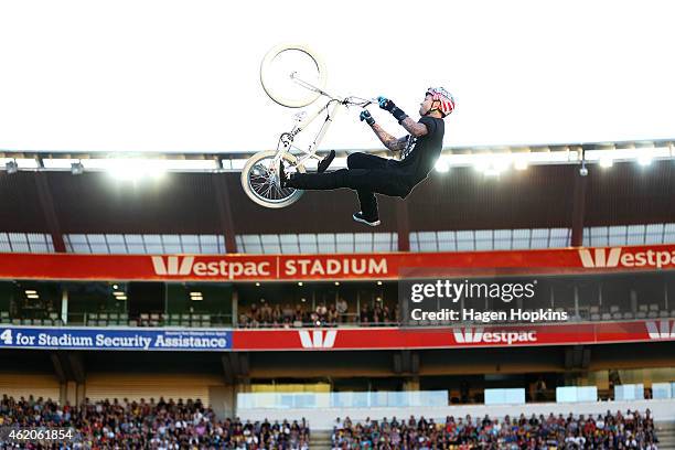 Jaie Toohey performs during Nitro Circus Live at Westpac Stadium on January 24, 2015 in Wellington, New Zealand.