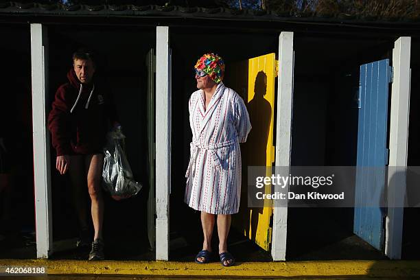 Competitors prepare ahead of the annual UK Cold Water Swimming Championships at Tooting Bec Lido on January 24, 2015 in London, England. Participants...