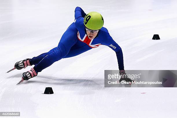 Elise Christie of Great Britain competes in the Womens 1500m semi finals during day 2 of the ISU European Short Track Speed Skating Championships at...