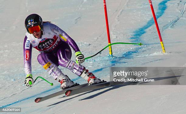Stacey Cook of The USA competing in the Audi FIS Alpine Skiing World Cup women's downhill race on January 24, 2015 in St Moritz, Switzerland.