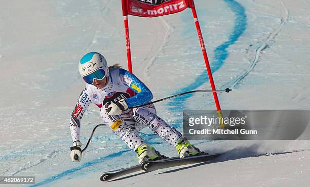 Julia Mancuso of The USA competing in the Audi FIS Alpine Skiing World Cup women's downhill race on January 24, 2015 in St Moritz, Switzerland.