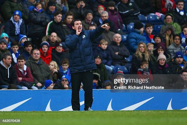 Gary Bowyer manager of Blackburn Rovers gives instructions during the FA Cup Fourth Round match between Blackburn Rovers and Swansea City at Ewood...