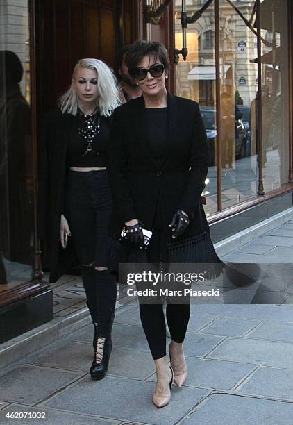 Kris Jenner leaves the 'Goyard' store in the 'Rue Saint Honore' on January 24, 2015 in Paris, France.