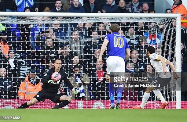 Andros Townsend of Spurs scoresthe opening goal from the penalty spot past goalkeeper Mark Schwarzer of Leicester City during the FA Cup Fourth Round...