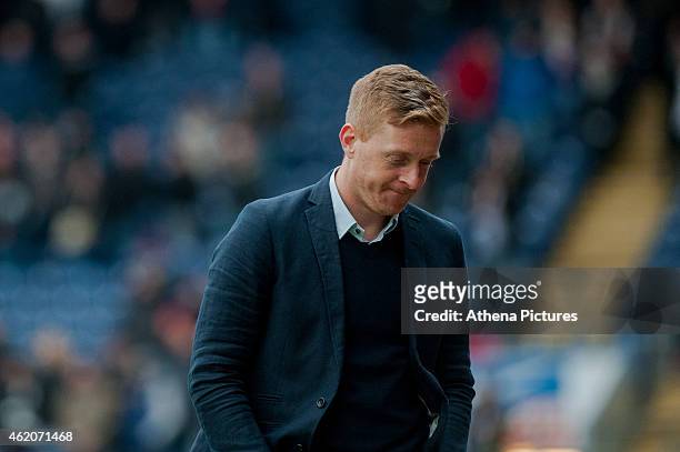 Garry Monk, Manager of Swansea City looks unhappy during the FA Cup Fourth Round match between Blackburn Rovers and Swansea City at Ewood park on...