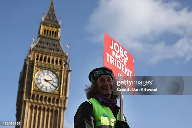 Anti-nuclear protesters gather in Westminster on January 24, 2015 in London, England. Over a thousand anti-nuclear activists joined to call on the...